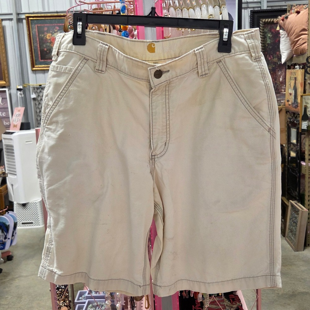 Carhartt Relaxed Fit Canvas Utility Carpenter Shorts Cream Mens 34